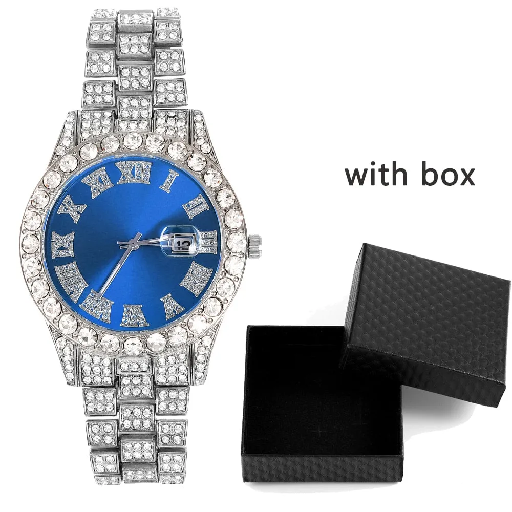 Hip Hop Full Mens Iced Out  Watches Luxury Date Quartz Wrist Watches