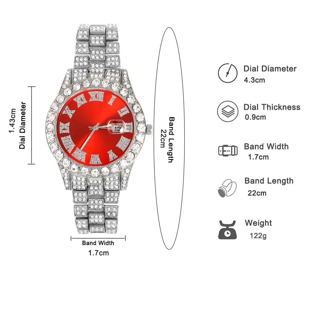 Hip Hop Full Mens Iced Out  Watches Luxury Date Quartz Wrist Watches