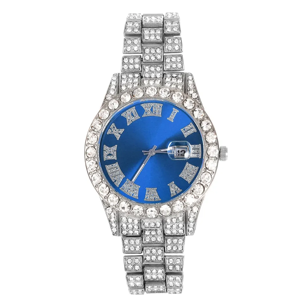 Hip Hop Full Mens Iced Out  Watches Luxury Date Quartz Wrist Watches