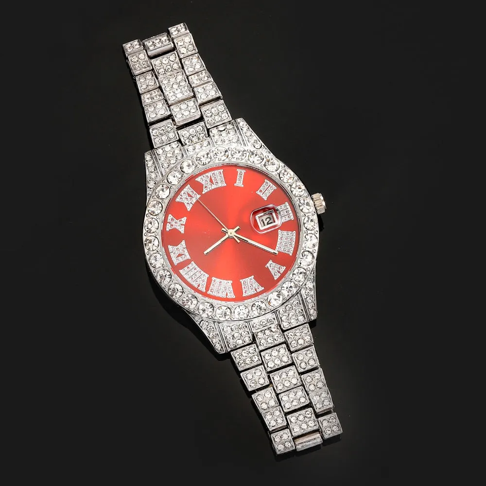 Hip Hop Full Mens Iced Out  Watches Luxury Date Quartz Wrist Watches