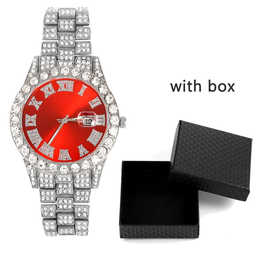 Hip Hop Full Mens Iced Out  Watches Luxury Date Quartz Wrist Watches