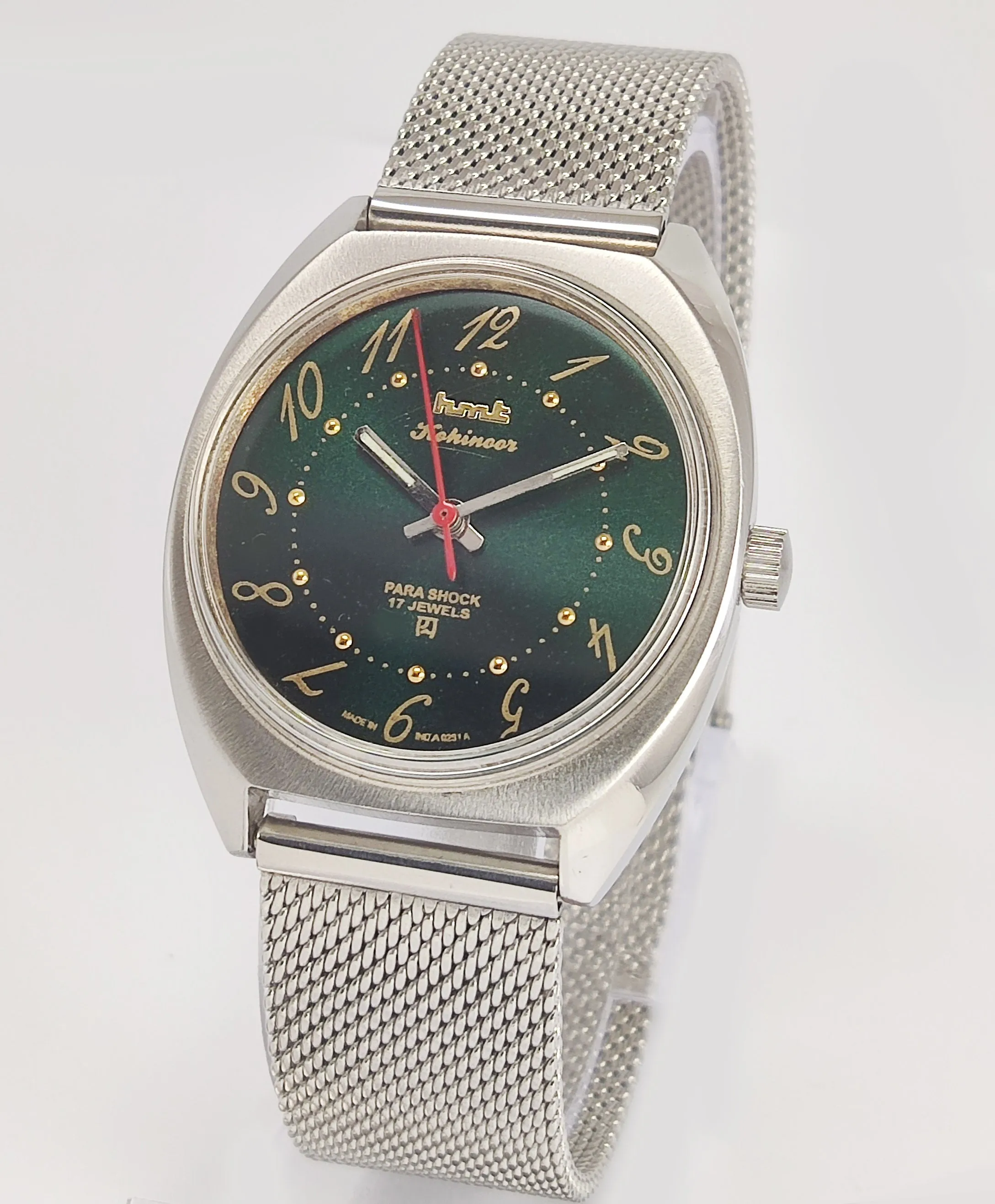 HMT Kohinoor Para Shock 17 Jewels Shiny Green Dial Mechanical Hand winding Men's Wrist Watch