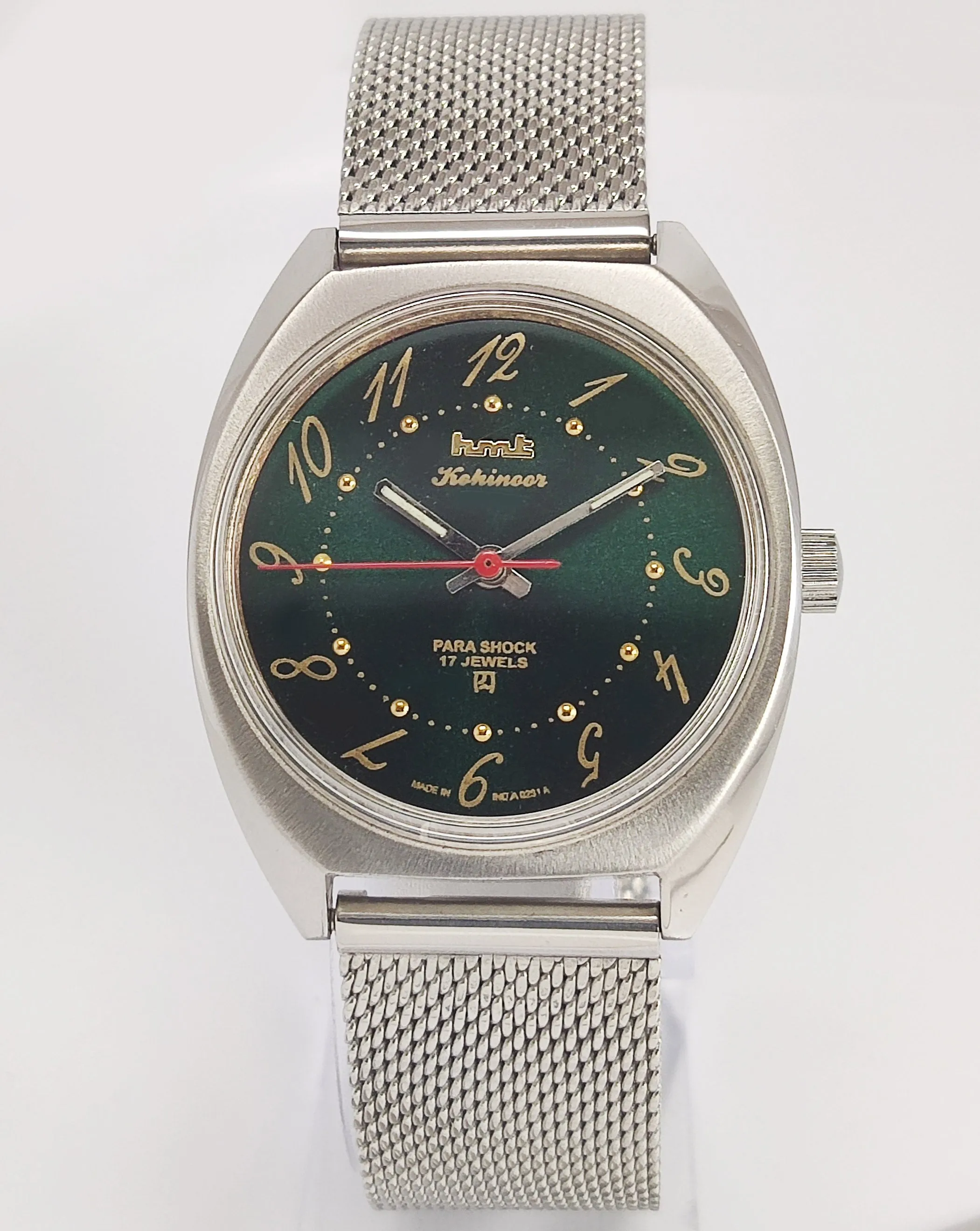 HMT Kohinoor Para Shock 17 Jewels Shiny Green Dial Mechanical Hand winding Men's Wrist Watch