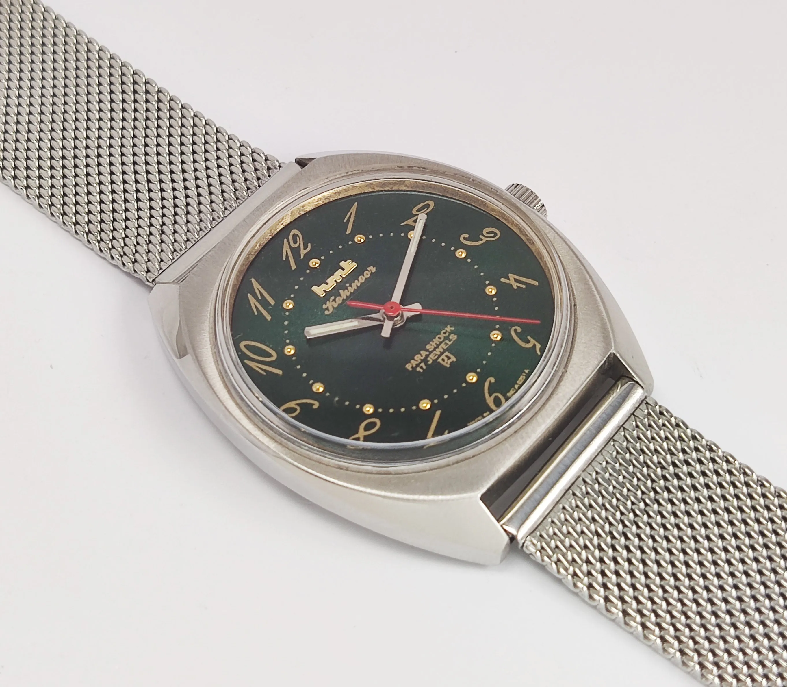 HMT Kohinoor Para Shock 17 Jewels Shiny Green Dial Mechanical Hand winding Men's Wrist Watch