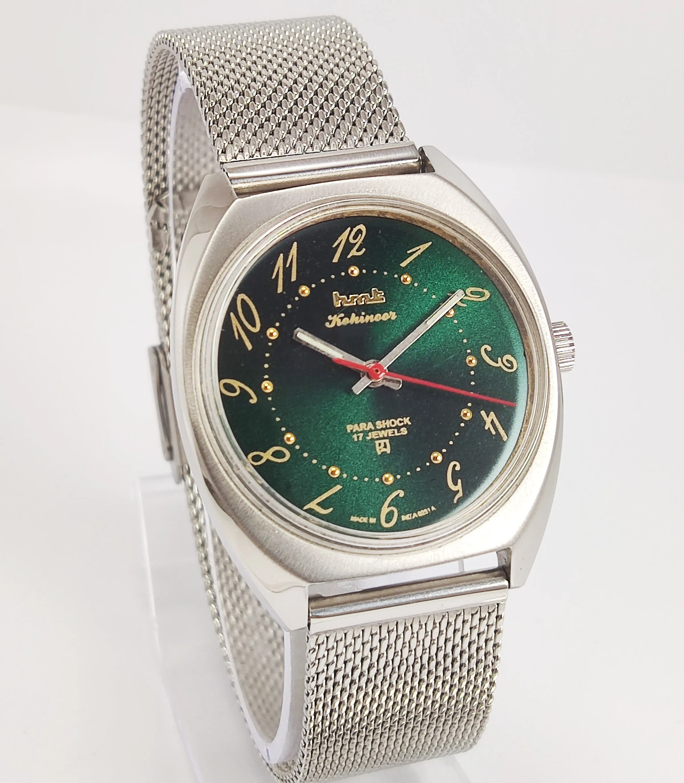 HMT Kohinoor Para Shock 17 Jewels Shiny Green Dial Mechanical Hand winding Men's Wrist Watch