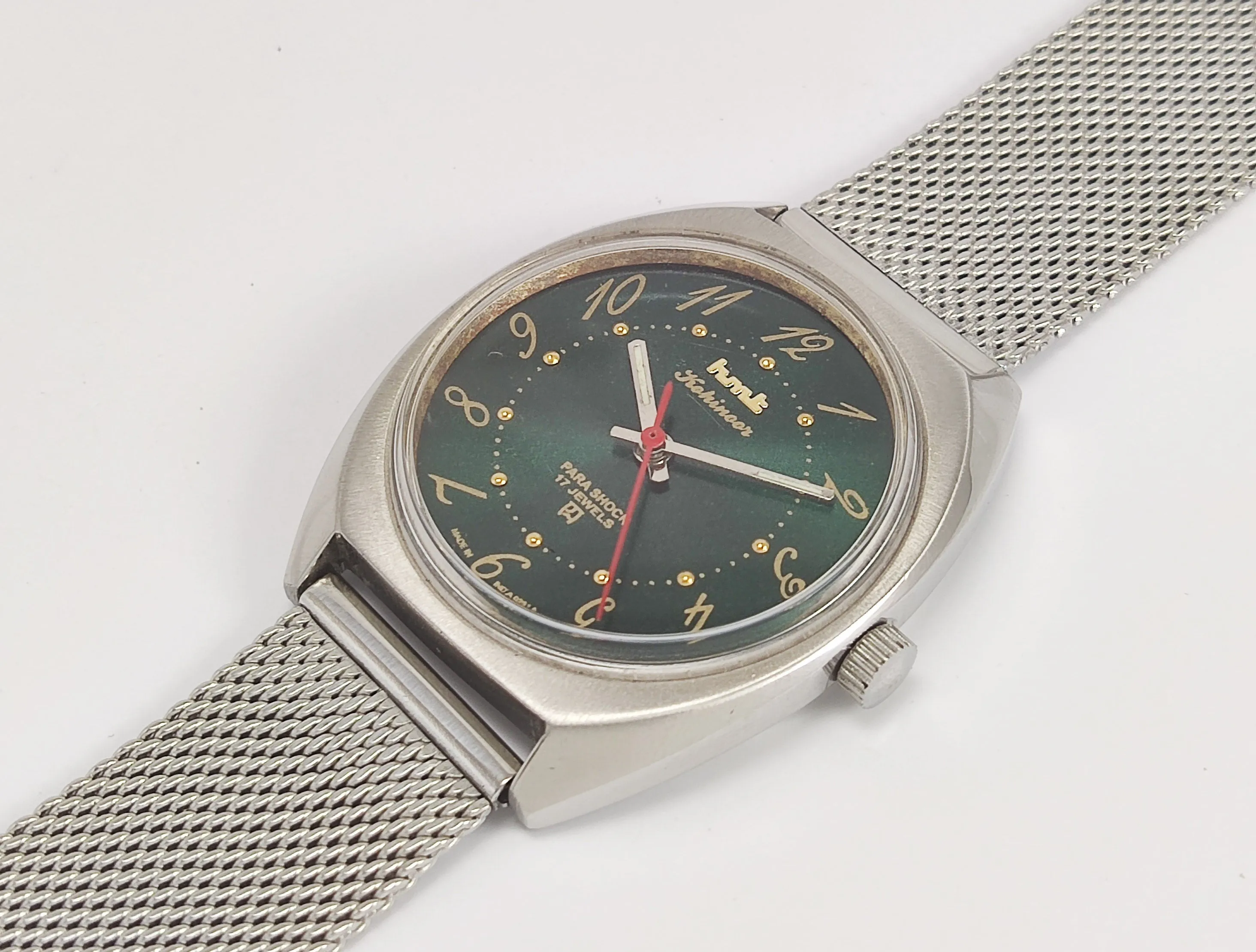 HMT Kohinoor Para Shock 17 Jewels Shiny Green Dial Mechanical Hand winding Men's Wrist Watch