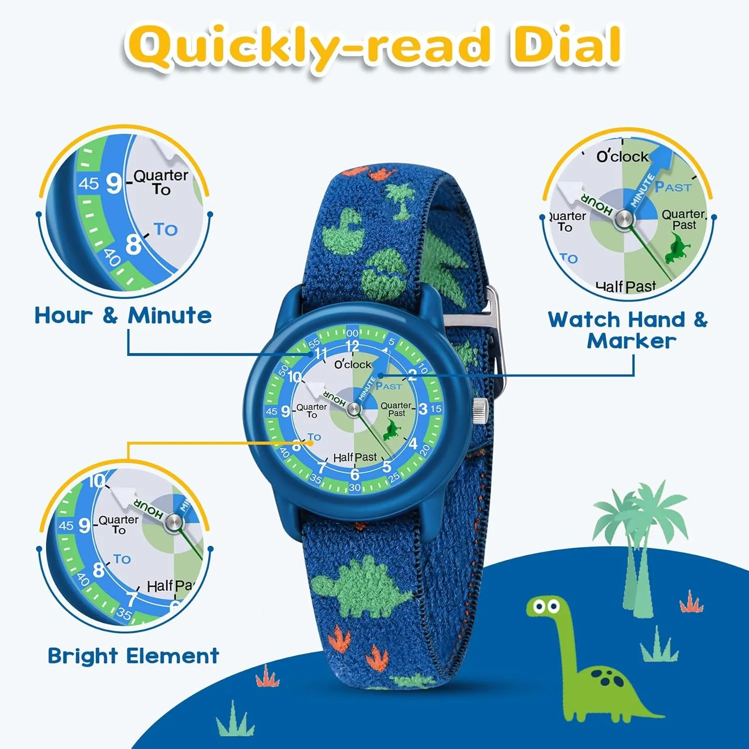 Kids Analog Watches for Girls Boys with Soft Elastic Fabric Strap, Learning Time Waterproof Watch for Ages 3-12 Kids, Gift for Toddler Children