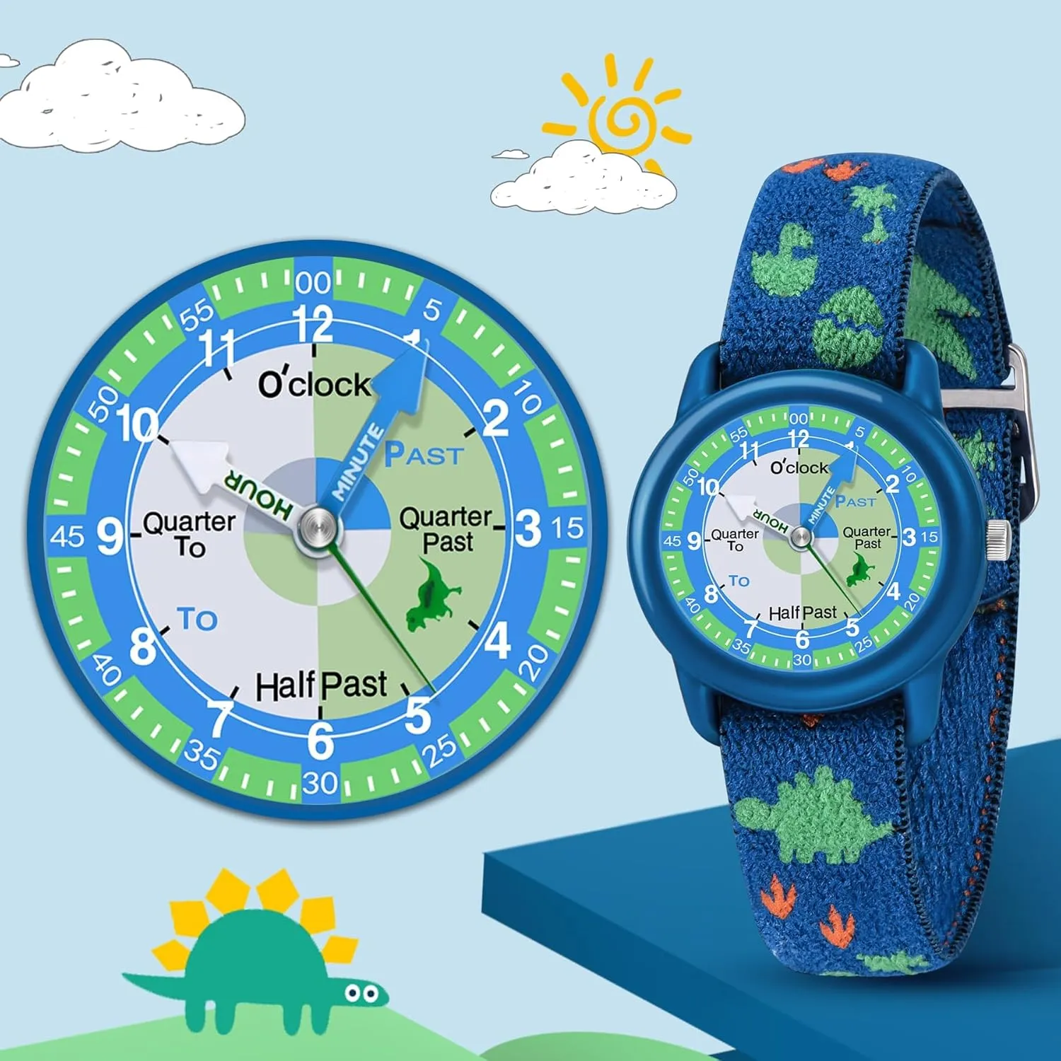 Kids Analog Watches for Girls Boys with Soft Elastic Fabric Strap, Learning Time Waterproof Watch for Ages 3-12 Kids, Gift for Toddler Children