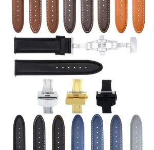 LEATHER BAND STRAP SMOOTH DEPLOYMENT CLASP FOR U-BOAT - 22MM
