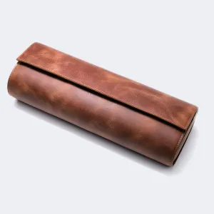 Leather Travel Watch Case - Tobacco - Quad Watch Roll