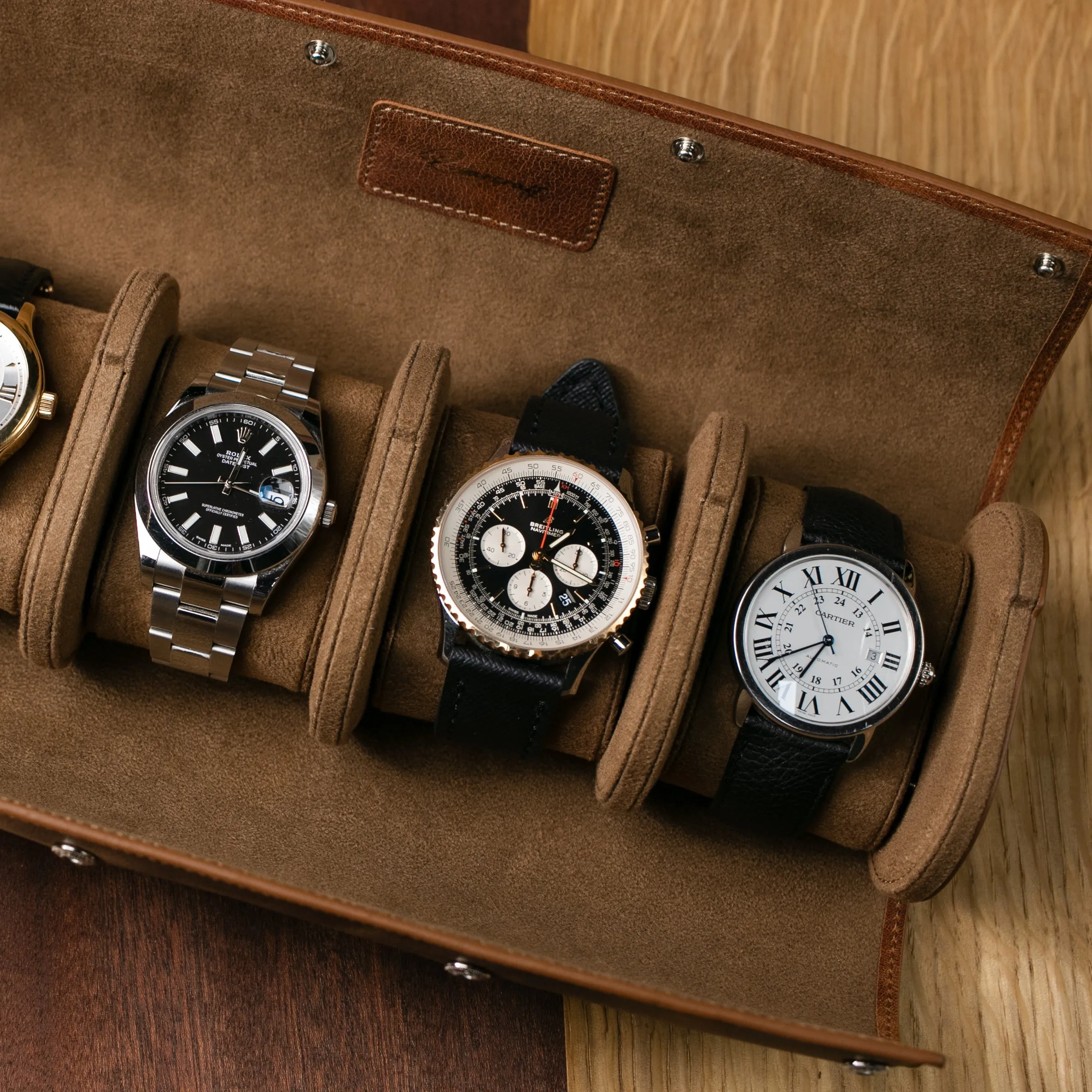 Leather Travel Watch Case - Tobacco - Quad Watch Roll