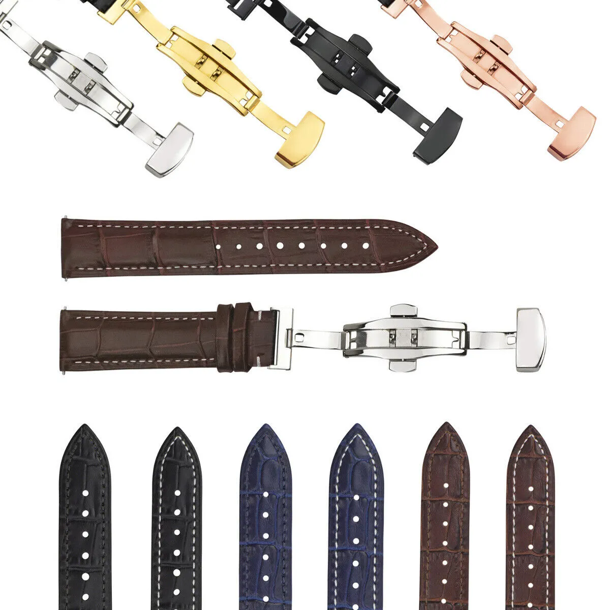 LEATHER WATCH BAND STRAP DEPLOYMENT CLASP QUICK RELEASE LONG - 18MM