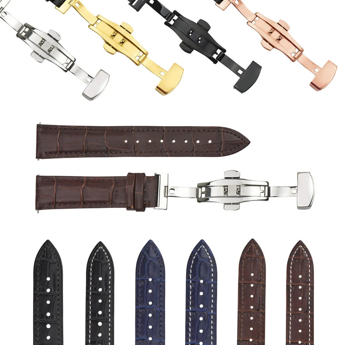 LEATHER WATCH BAND STRAP DEPLOYMENT CLASP QUICK RELEASE LONG - 18MM
