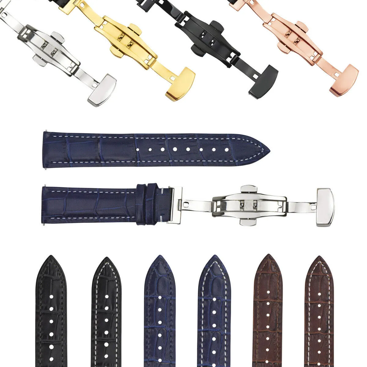 LEATHER WATCH BAND STRAP DEPLOYMENT CLASP QUICK RELEASE LONG - 18MM