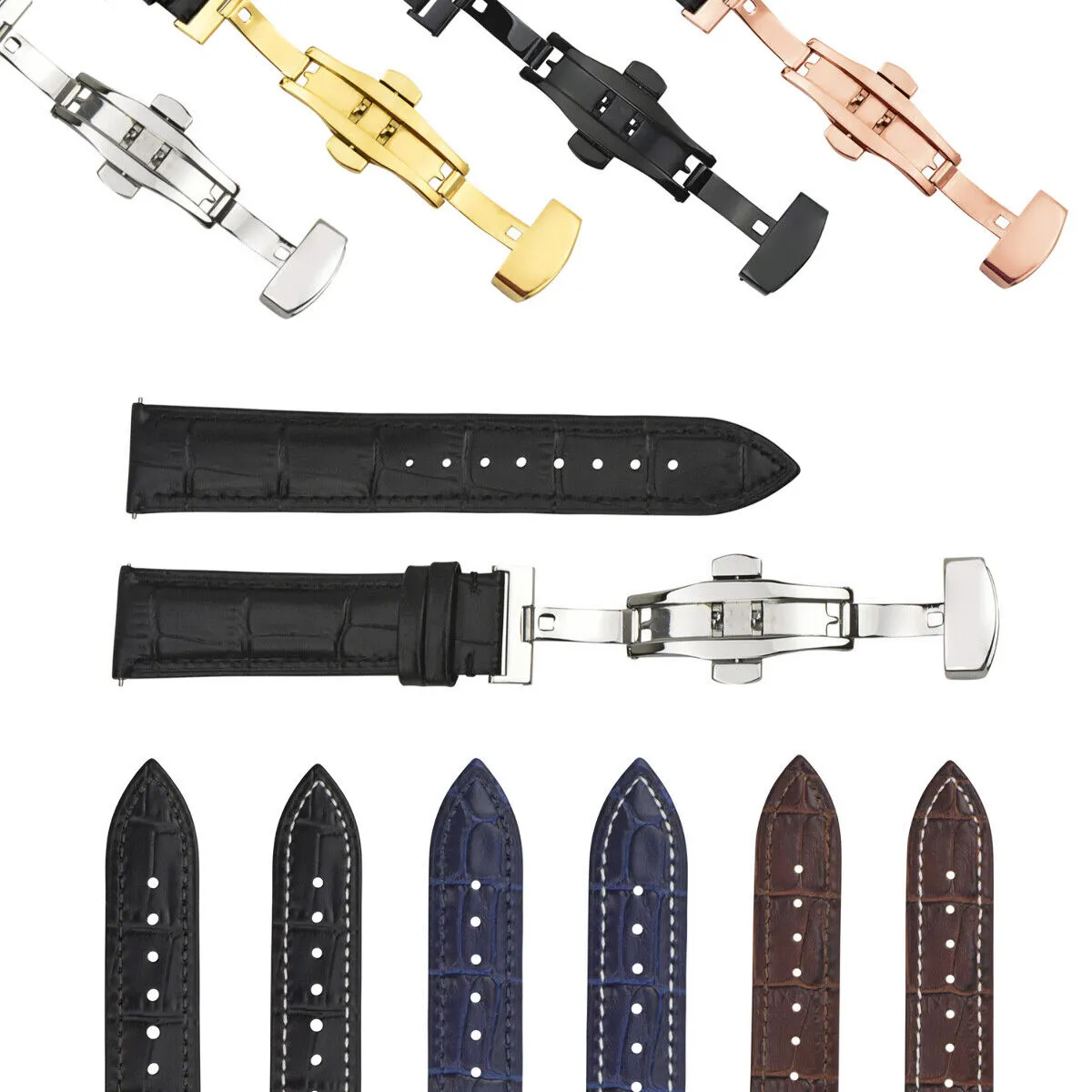 LEATHER WATCH BAND STRAP DEPLOYMENT CLASP QUICK RELEASE LONG - 18MM