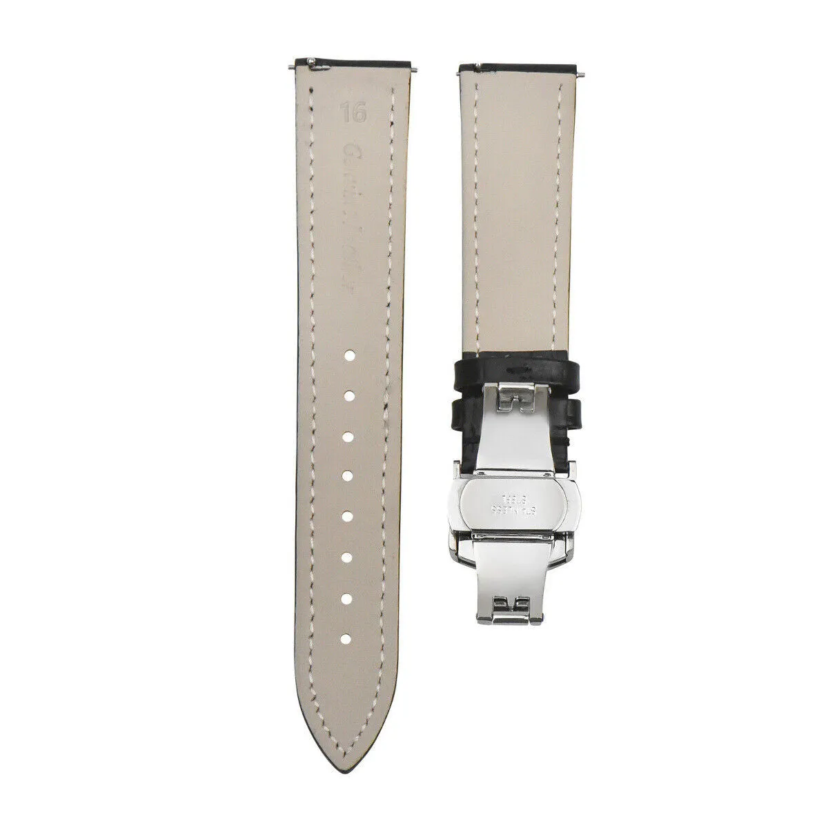 LEATHER WATCH BAND STRAP DEPLOYMENT CLASP QUICK RELEASE LONG - 18MM