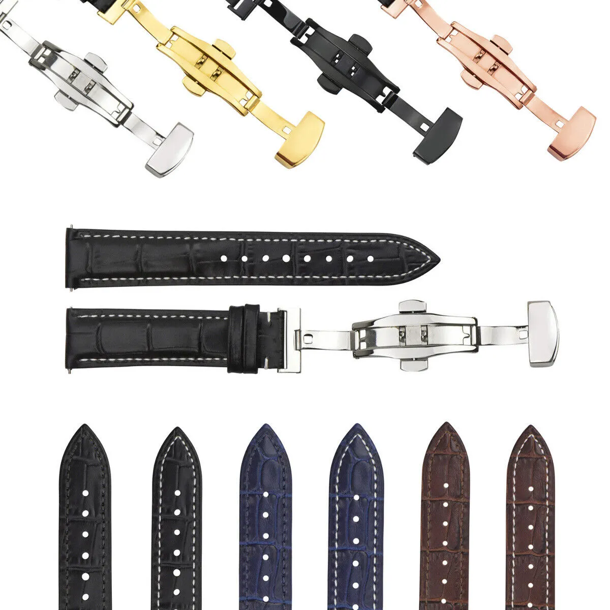 LEATHER WATCH BAND STRAP DEPLOYMENT CLASP QUICK RELEASE LONG - 18MM