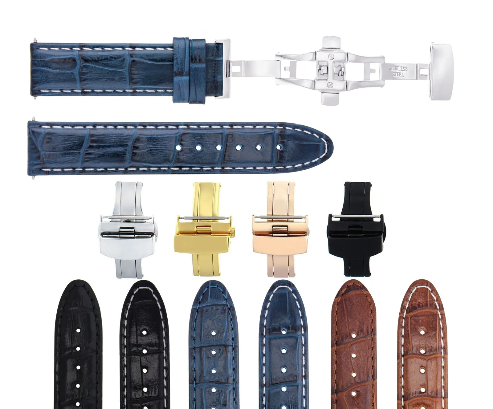 LEATHER WATCH BAND STRAP FOR BREITLING WATCH DEPLOYMENT CLASP - 22 MM