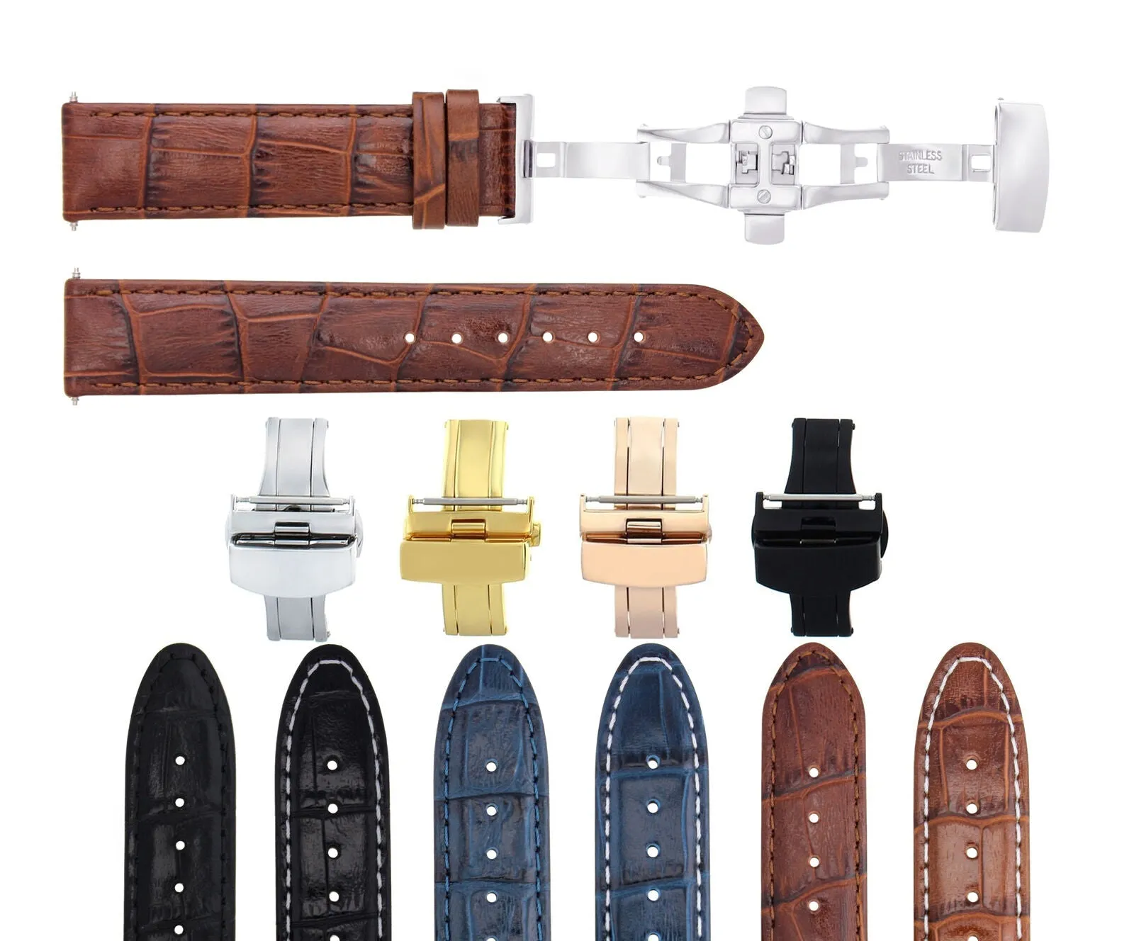 LEATHER WATCH BAND STRAP FOR BREITLING WATCH DEPLOYMENT CLASP - 22 MM