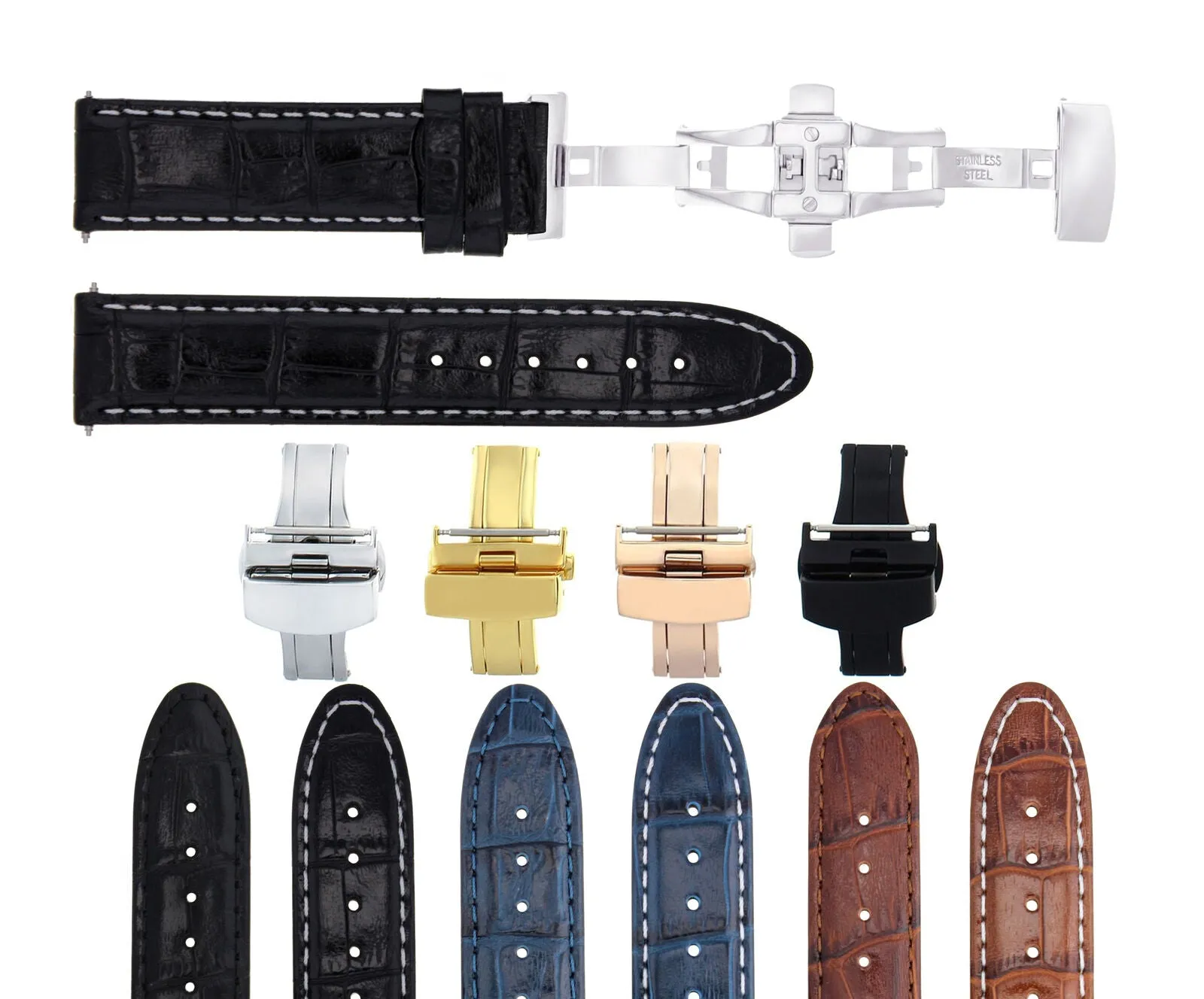 LEATHER WATCH BAND STRAP FOR BREITLING WATCH DEPLOYMENT CLASP - 22 MM
