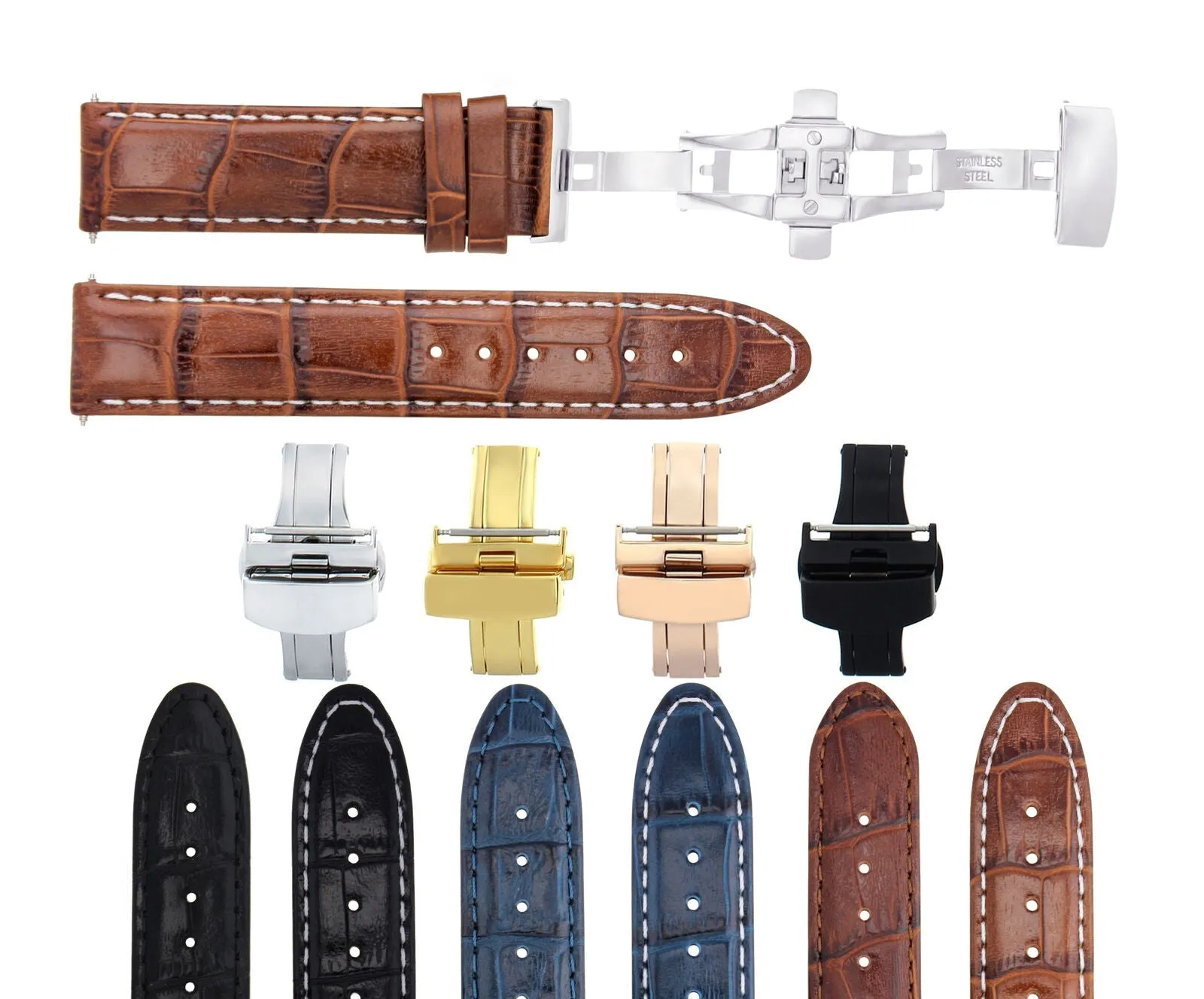 LEATHER WATCH BAND STRAP FOR BREITLING WATCH DEPLOYMENT CLASP - 22 MM
