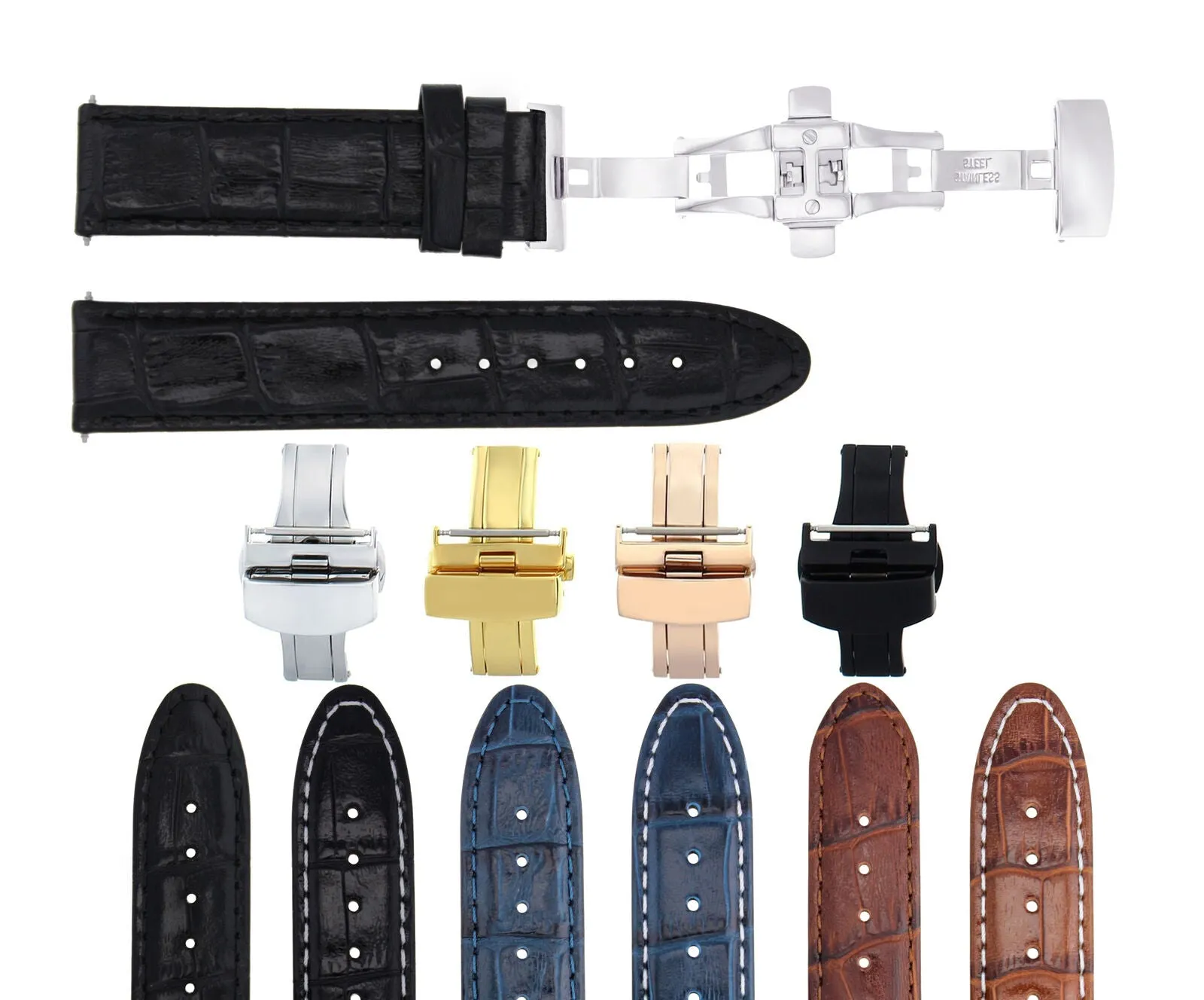 LEATHER WATCH BAND STRAP FOR BREITLING WATCH DEPLOYMENT CLASP - 22 MM
