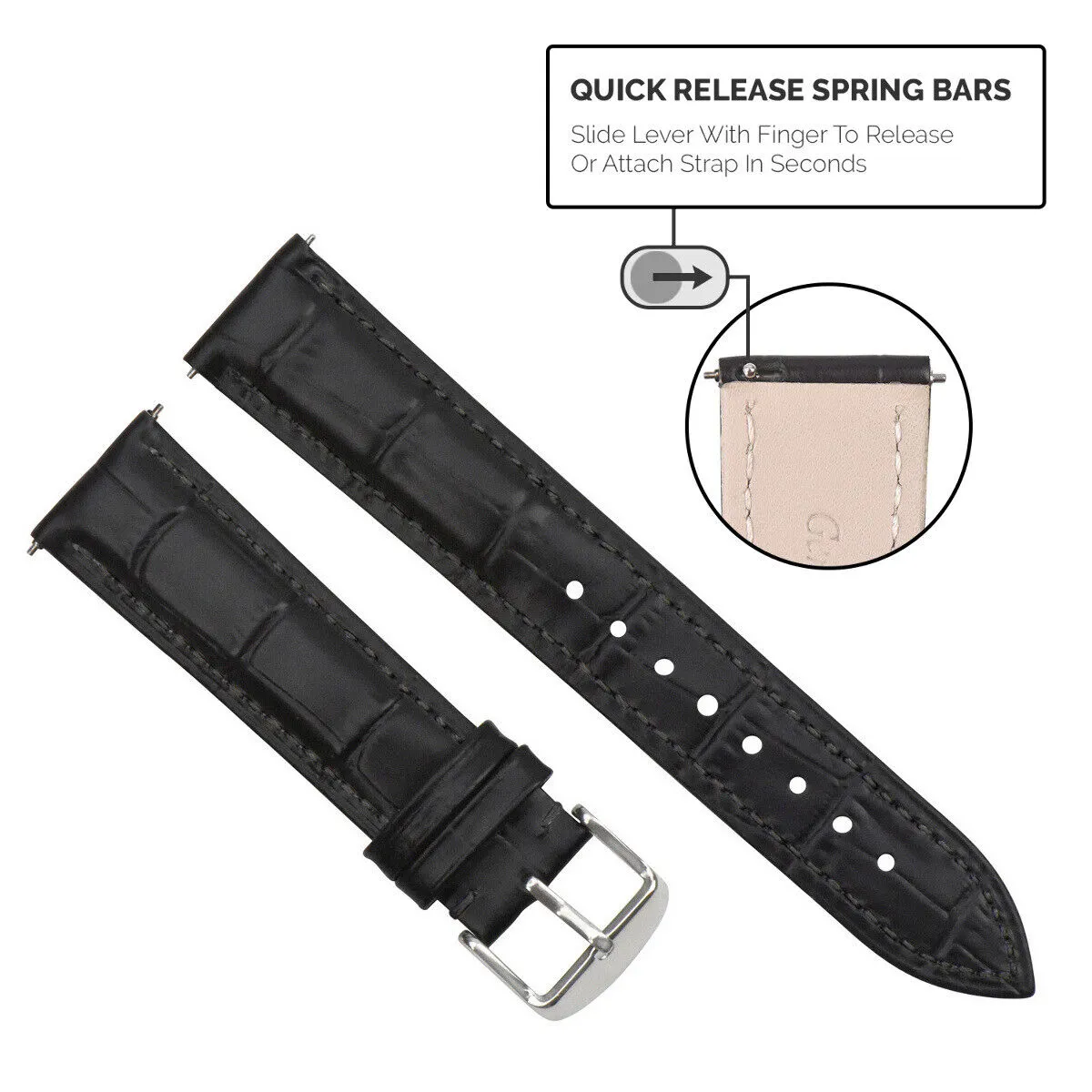 LEATHER WATCH BAND STRAP-QUICK RELEASE FOR SEIKO 5 KINETIC - 22MM