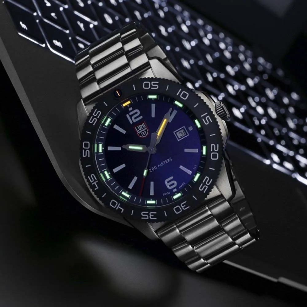 Luminox Men's Navy Seal Pacific Diver 3120 Series Silver Stainless Steel Oyster Band Blue Dial Quartz Analog Watch - XS.3123