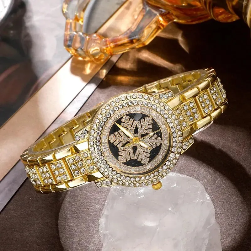 Luxury Golden Watch Women Ring Necklace Earrings