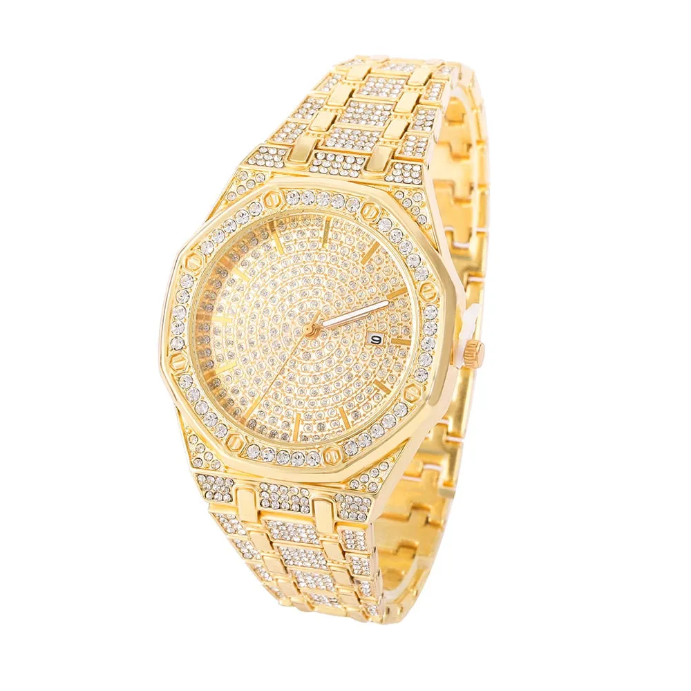 Luxury Iced Out Watches for Women Gold Watch Sliver Chain Bracelet Necklace