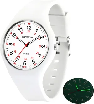 MASTOP Nurse Doctor Student Watch for Women and Men Fashion Waterproof Sports Watch with Easy-to-Read Luminous Dial 24-Hour Format Soft Silicone Strap