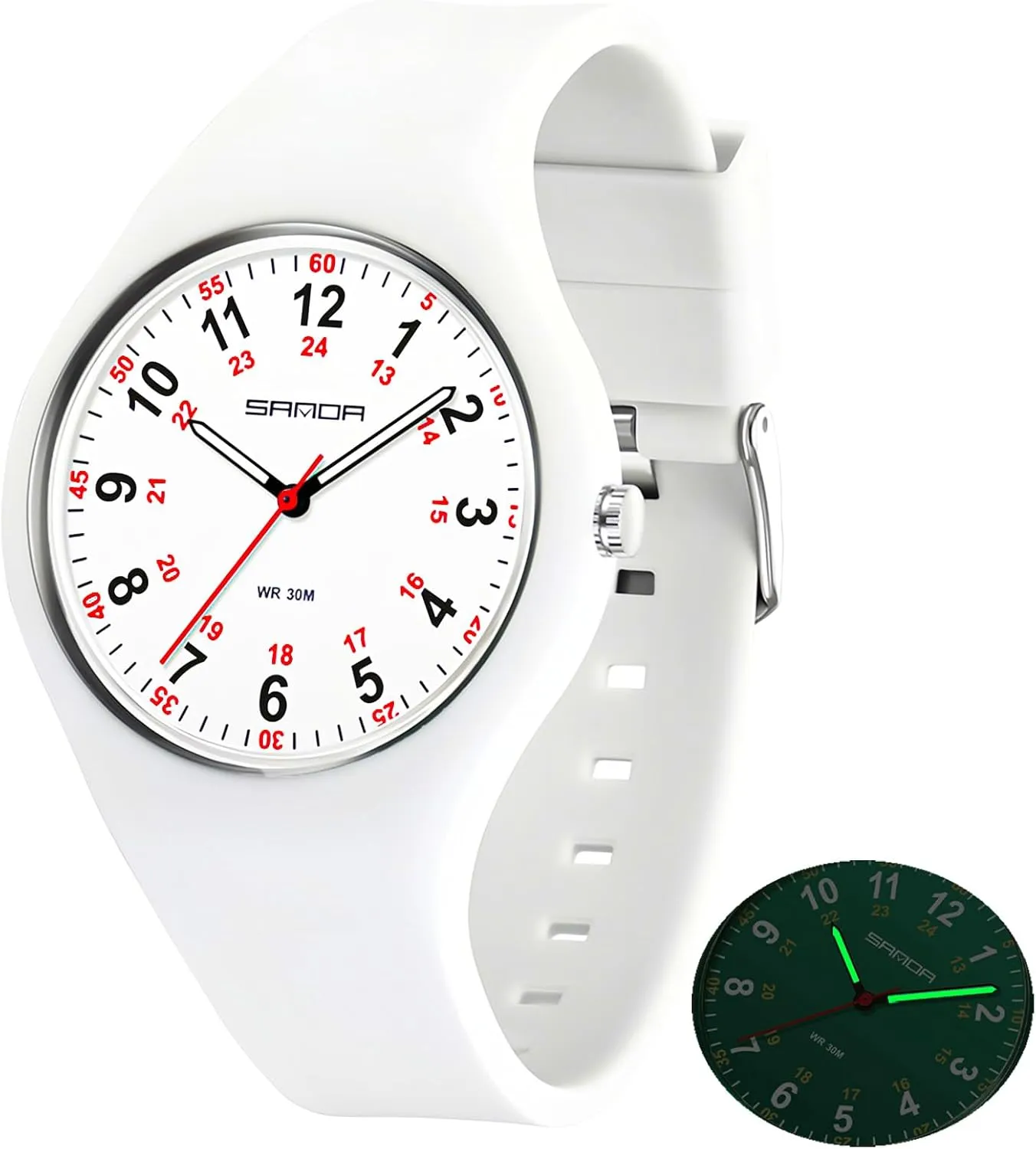 MASTOP Nurse Doctor Student Watch for Women and Men Fashion Waterproof Sports Watch with Easy-to-Read Luminous Dial 24-Hour Format Soft Silicone Strap