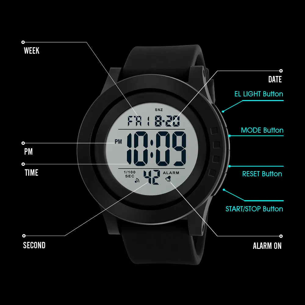 Mens Digital Sports Watch with Large Face