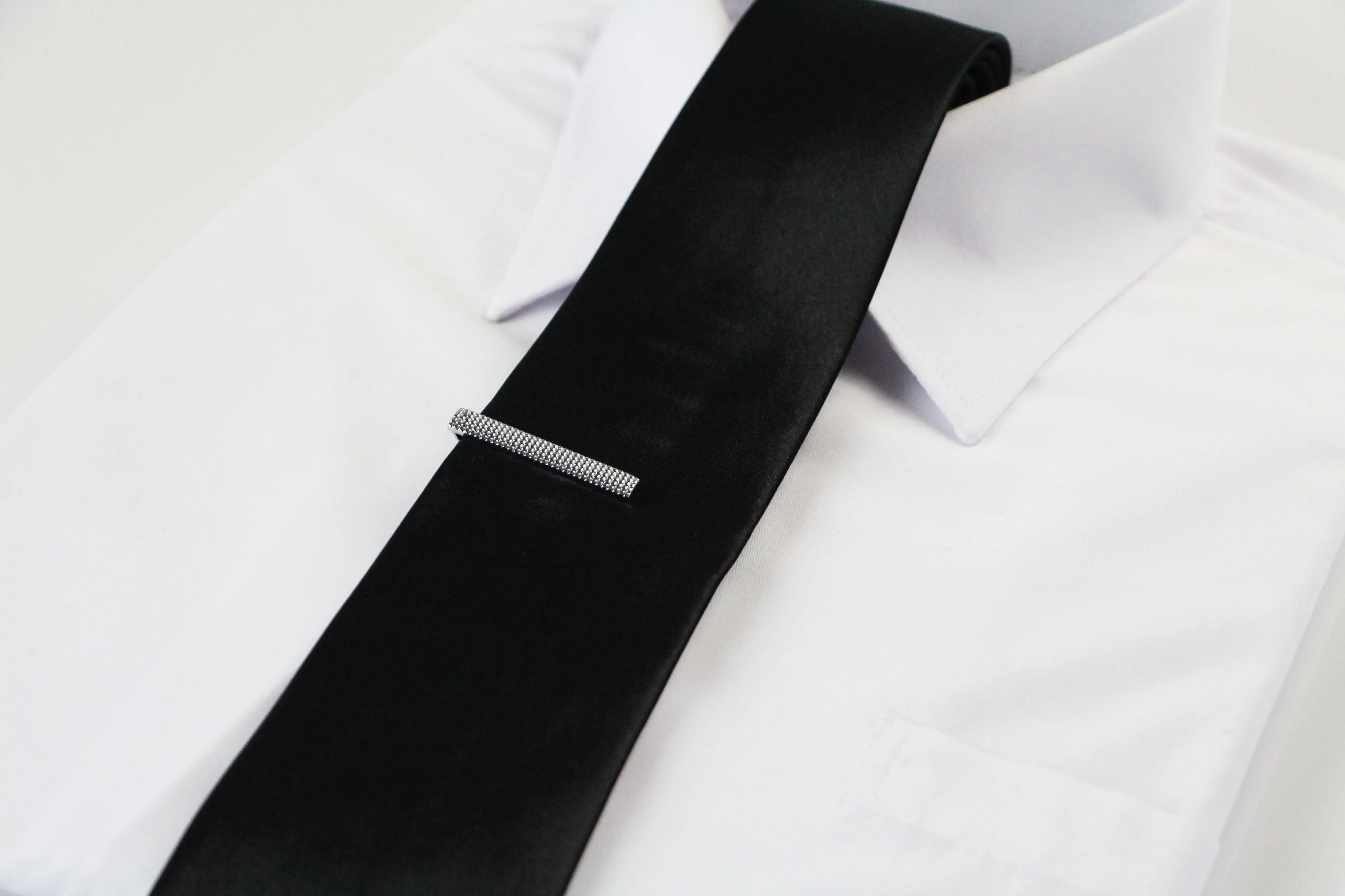Mens Silver Grid Pattern Tie Clip Clasp