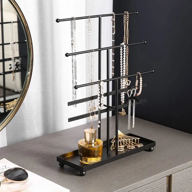Metal Jewelry Organizer with Ring Tray, Black