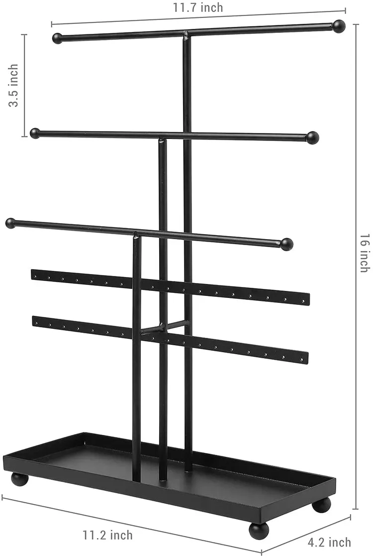 Metal Jewelry Organizer with Ring Tray, Black
