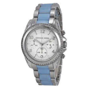 Michael Kors Blair Chronograph Silver Dial Stainless Steel with Chambray Acetate Ladies Watch MK6137 (Defect)