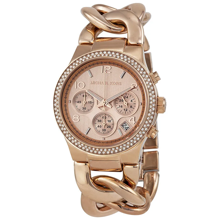 Michael Kors Chronograph Rose Dial Rose Gold Ion-plated Ladies Watch MK3247