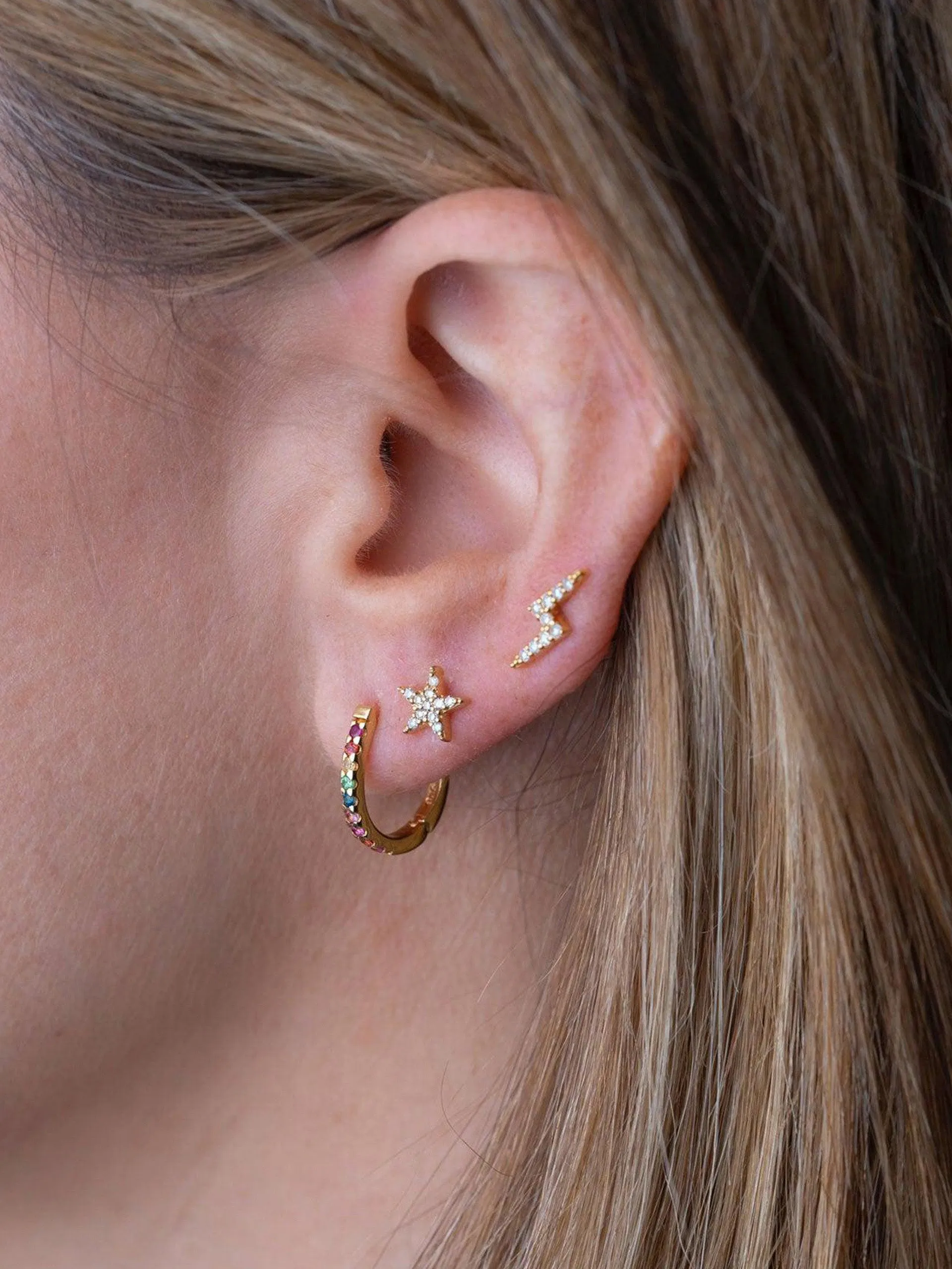 Mixed stone rainbow huggie hoops