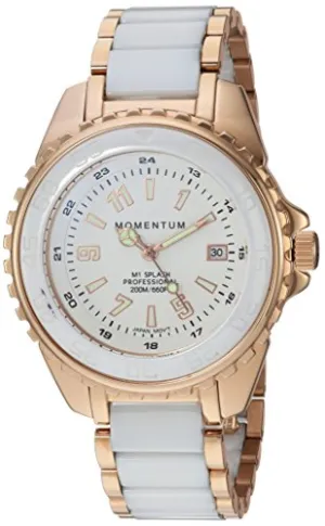 Momentum Women's Stainless Steel Japanese-Quartz Diving Watch with Ceramic Strap, Rose Gold, 13 (Model: 1M-DN67WS0C)