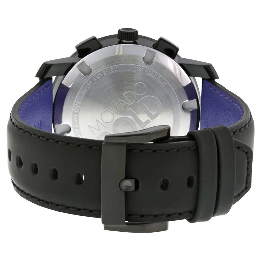 Movado Bold Chronograph Black Dial Black Leather Men's Watch 3600232