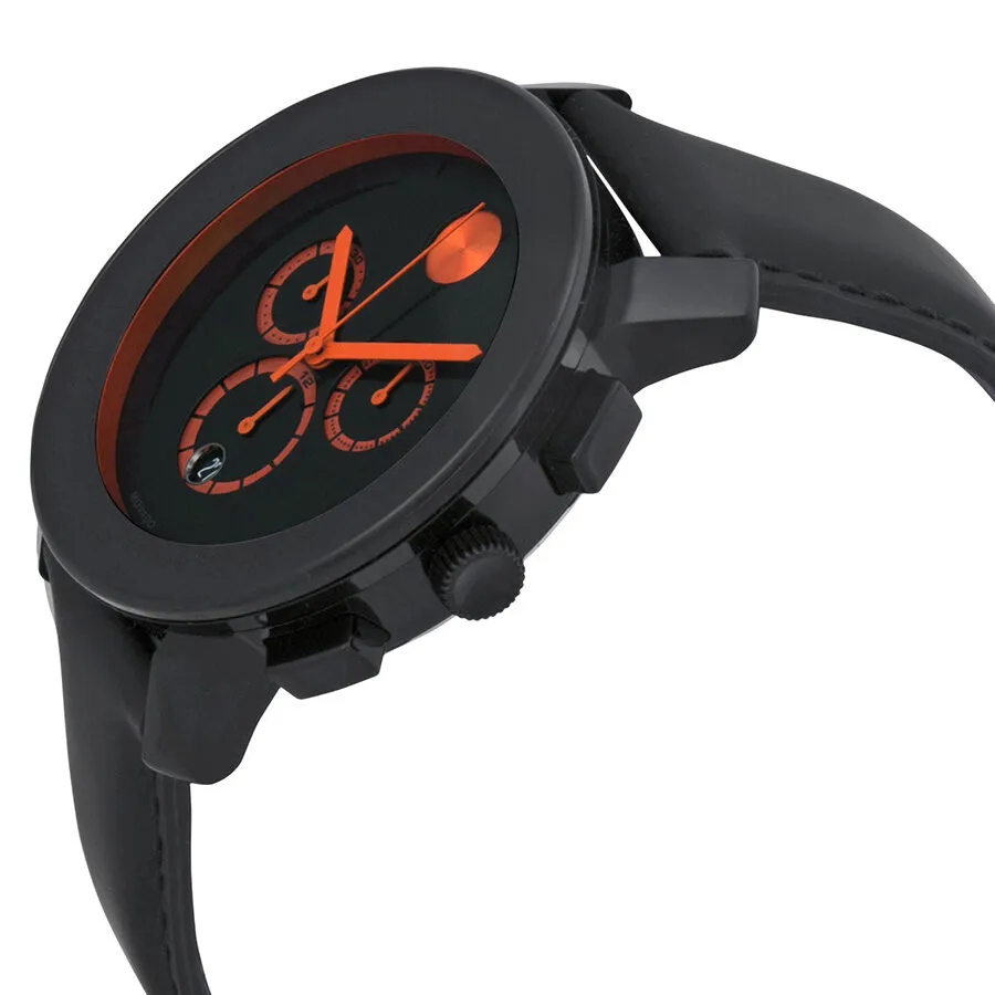 Movado Bold Chronograph Black Dial Black Leather Men's Watch 3600232