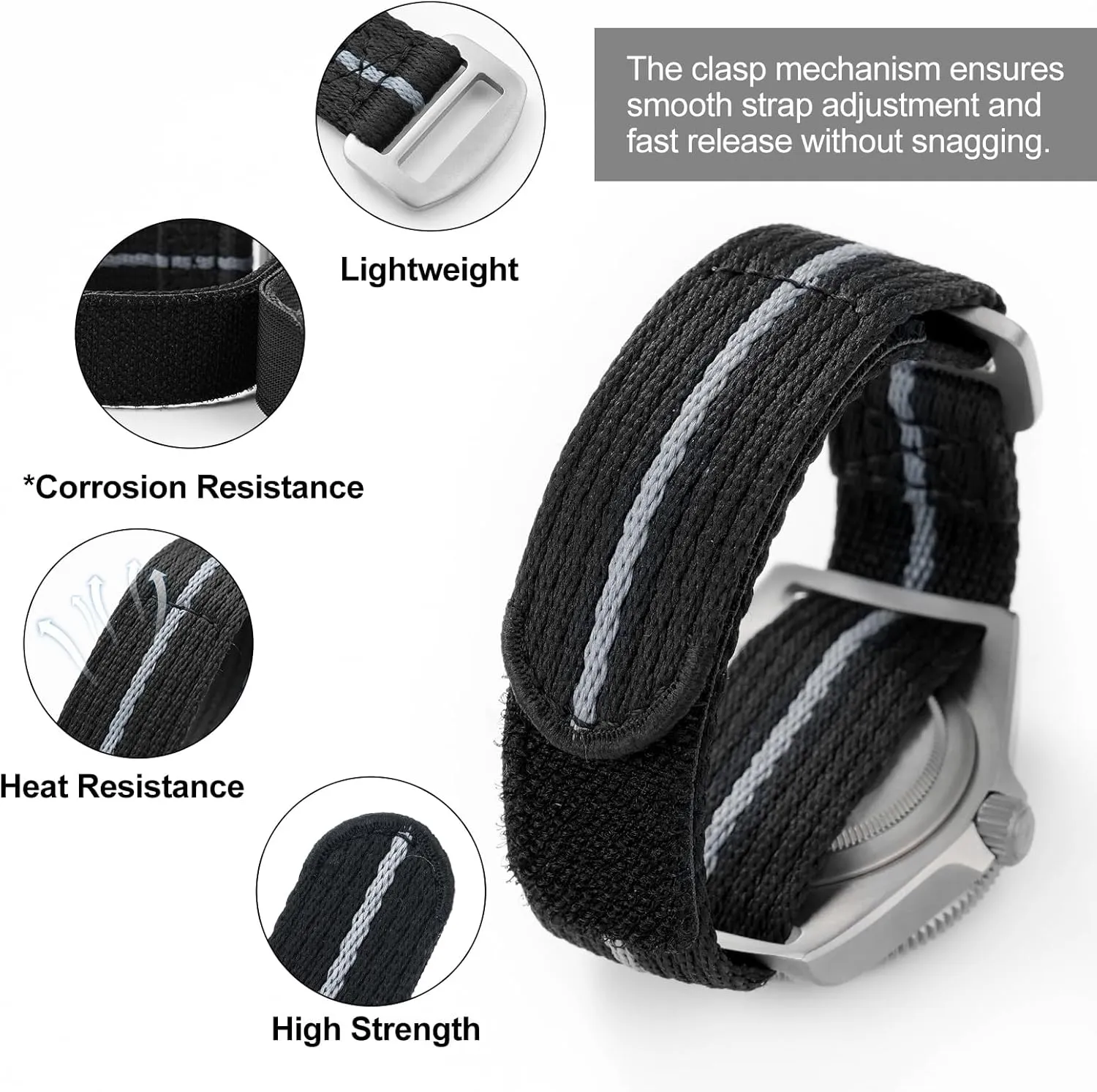 Nylon Watch Band Hook and Loop Fastener Watch Strap 20 MM 22 MM with Titanium Buckle Soft Fabric Adjustable Strap