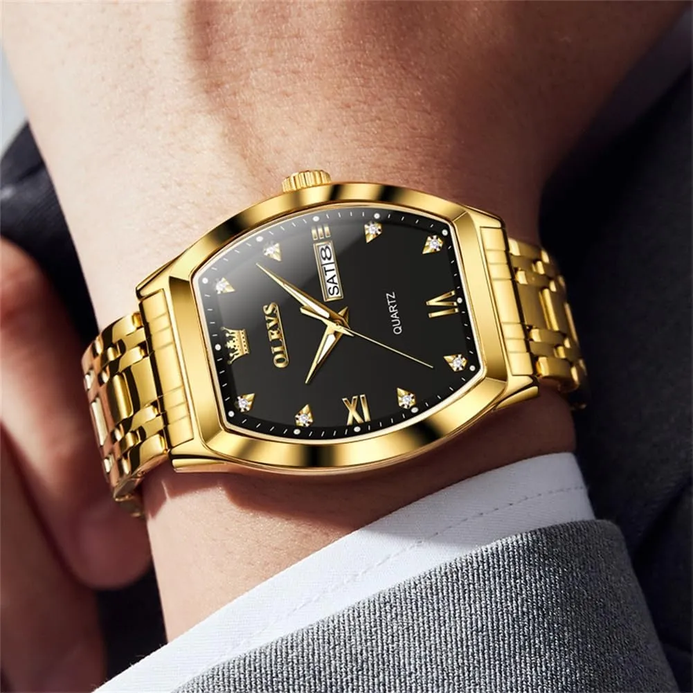OLEVS Mens Watches Luxury Business Analog Quartz Watches for Men with Stainless Steel Dress Date Waterproof Luminous Wrist Watches