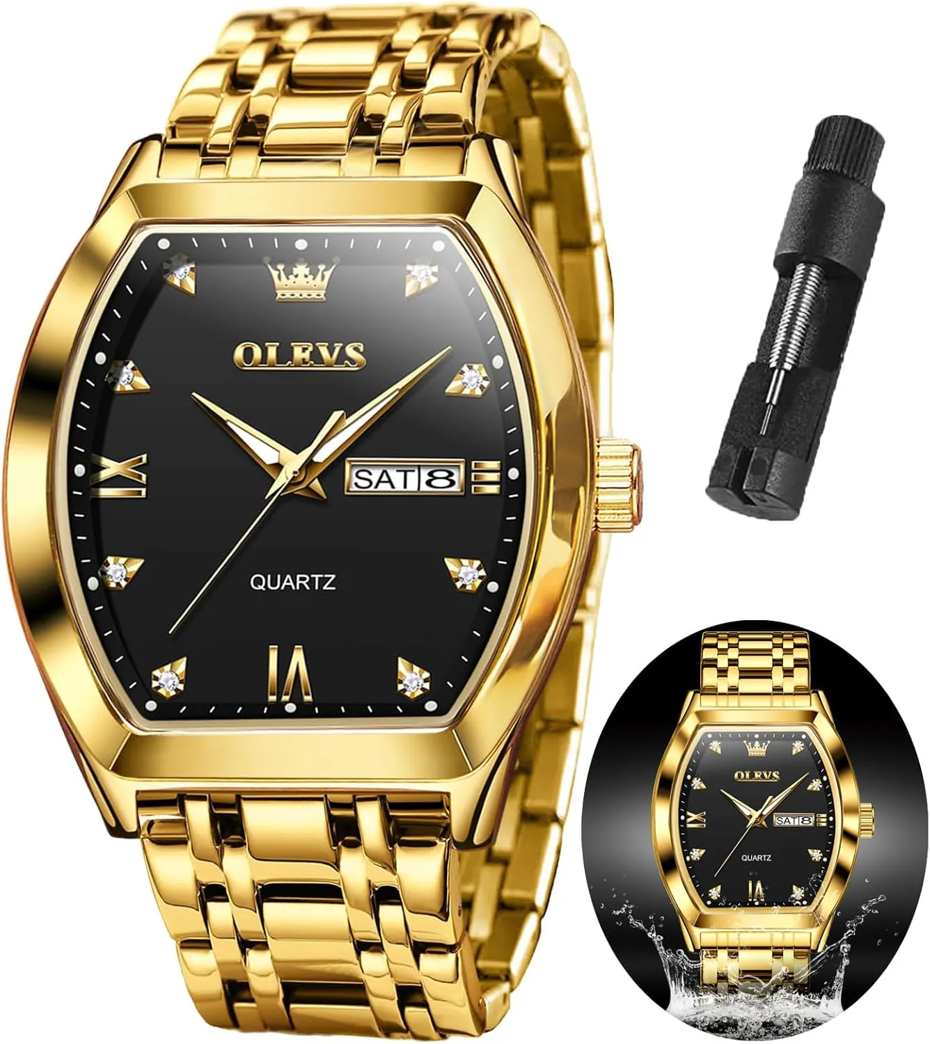 OLEVS Mens Watches Luxury Business Analog Quartz Watches for Men with Stainless Steel Dress Date Waterproof Luminous Wrist Watches