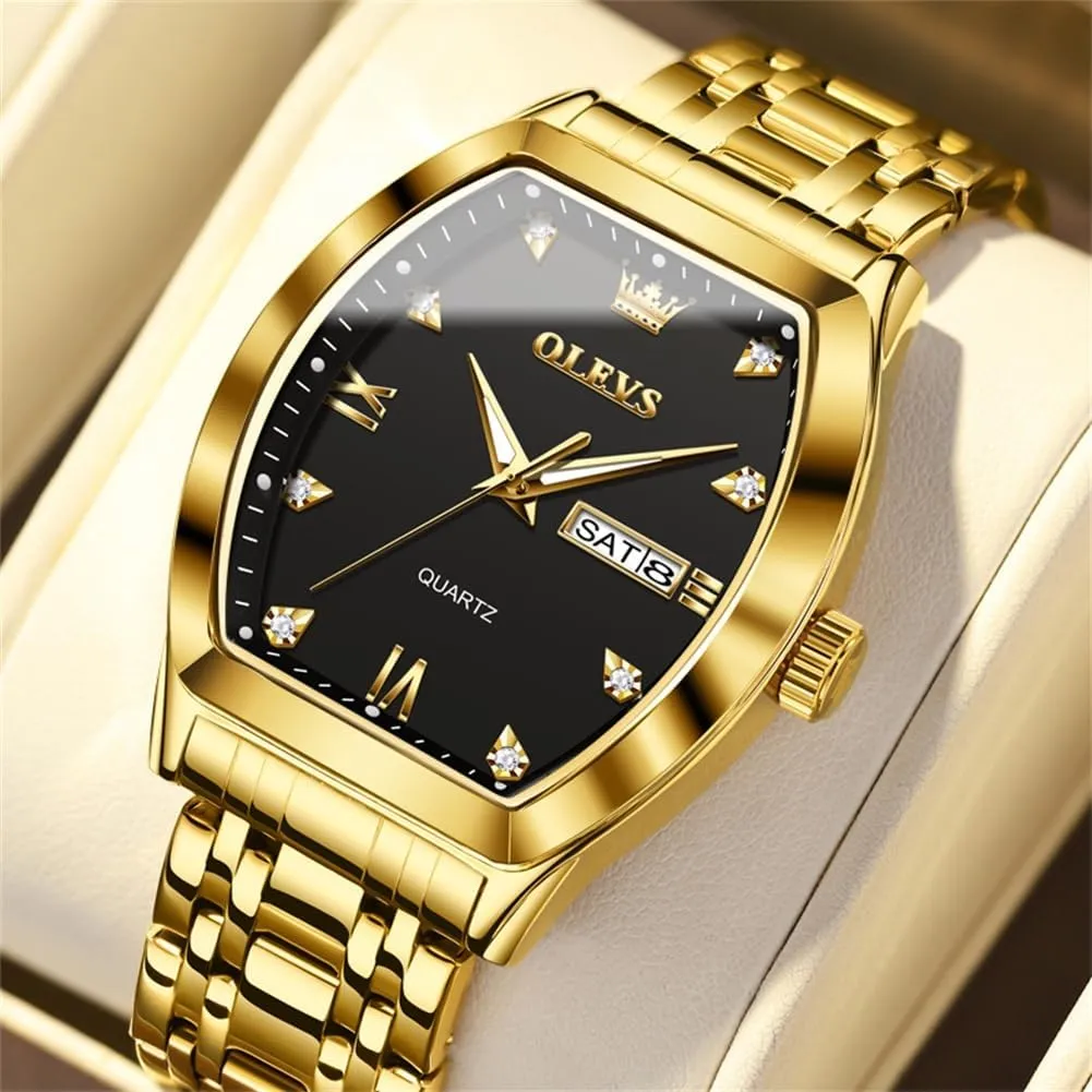 OLEVS Mens Watches Luxury Business Analog Quartz Watches for Men with Stainless Steel Dress Date Waterproof Luminous Wrist Watches