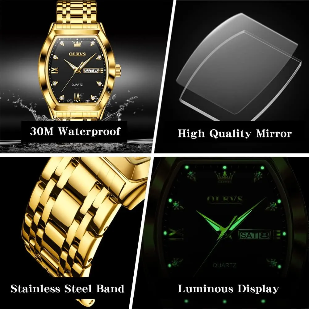 OLEVS Mens Watches Luxury Business Analog Quartz Watches for Men with Stainless Steel Dress Date Waterproof Luminous Wrist Watches