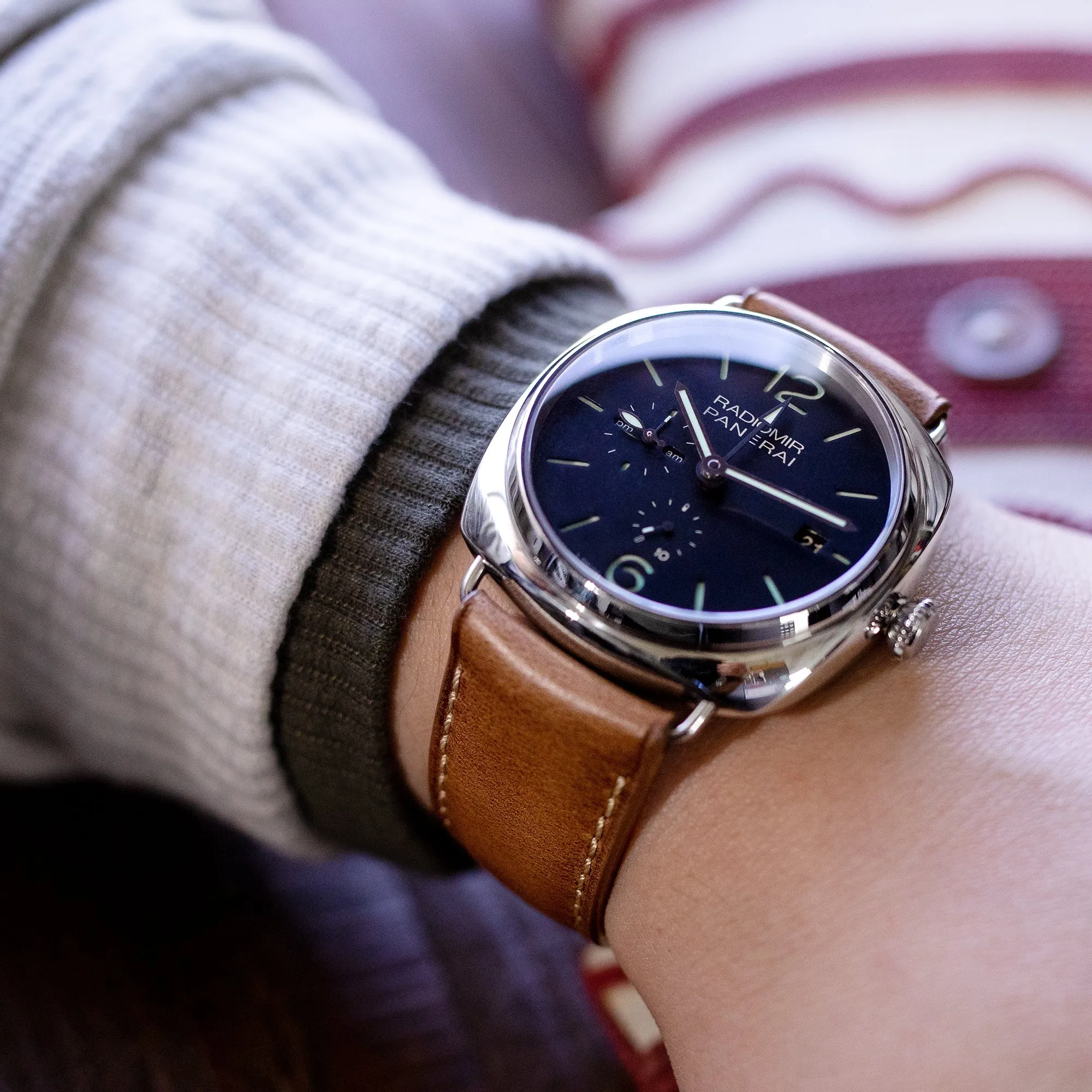 Pam Collection, Vintage Brown Horween Chromexcel Leather Watch Strap for Panerai, Beige Stitching