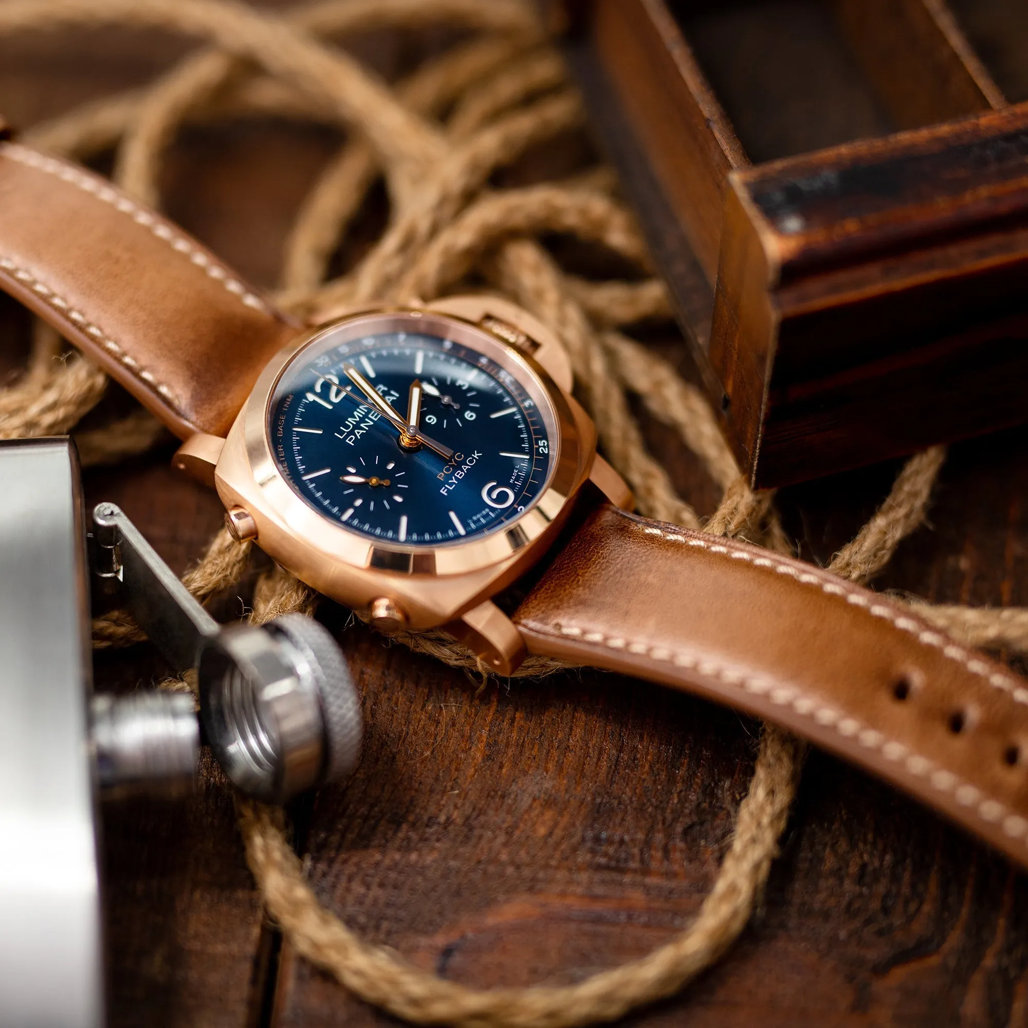 Pam Collection, Vintage Brown Horween Chromexcel Leather Watch Strap for Panerai, Beige Stitching