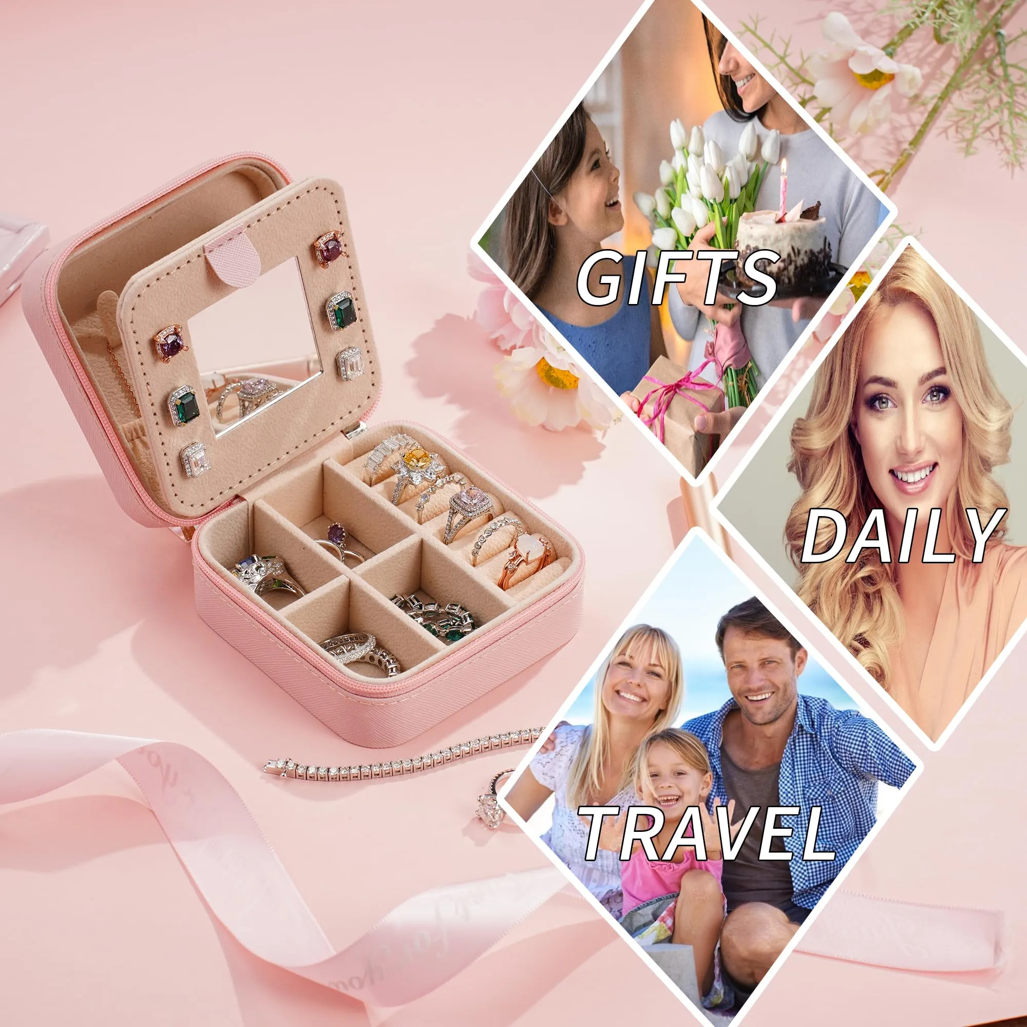 Personalized Pink Travel Jewelry Box with Monogram D - Ideal for Women's Birthday and Christmas Gifts